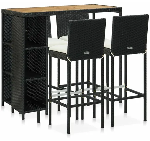 Set da Bar da Giardino 5 pz con Cuscini in Polyrattan Nero - Nero - Youthup