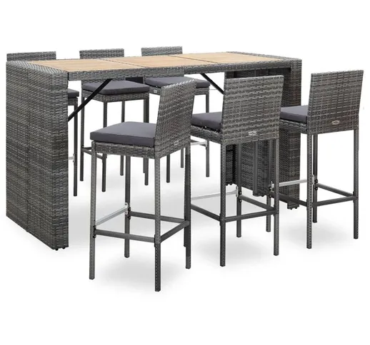 Set da Bar da Giardino 7 pz con Cuscini in Polyrattan Grigio - Grigio - Youthup