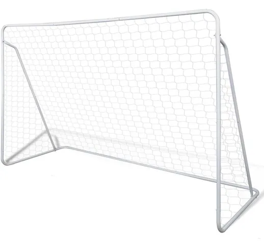  Set Porta da Calcio in Acciaio 240 x 90 x 150 cm Alta Qualità - Bianco