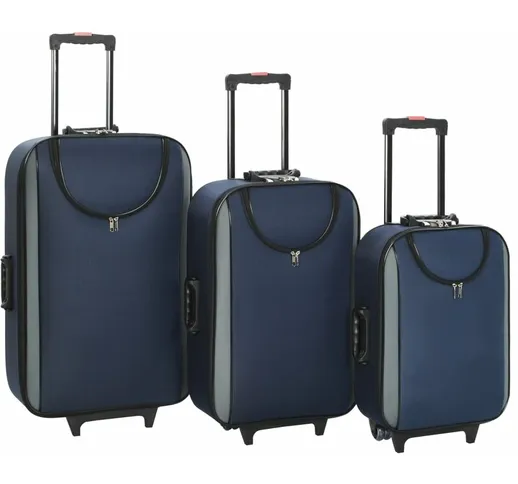  Valigie Trolley Morbide 3 pz Blu Marino in Tessuto Oxford - Blu