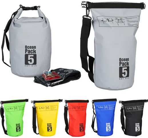 Relaxdays - Zaino impermeabile Ocean Pack 5L borsa stagna ultraleggera sacca dry bag da ka...