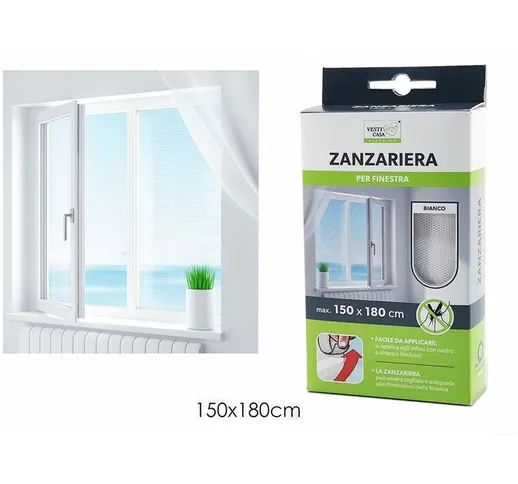 Zanzariera per finestra chiusura a strappo 150 x 180 cm bianca adesivo fissaggio