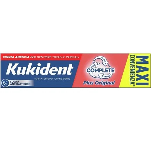 Kukident Complete Plus Original Crema Adesiva Per Dentiere Totali e Parziali Aroma Menta L...