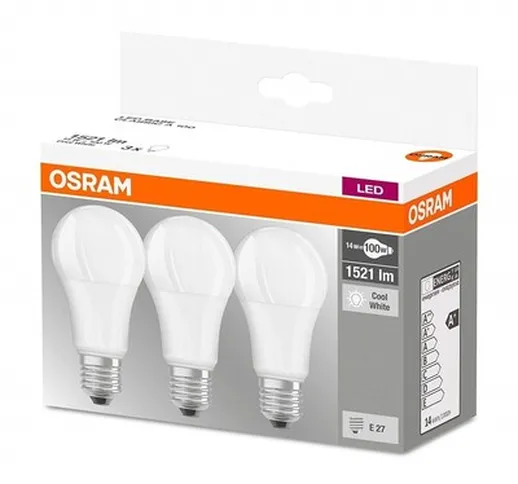 ""Osram Lampada LED E27, 14 W, luce fredda, 3 pz""