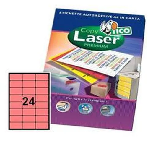 Etichette Copy Laser  - rosso fluorescente - 24 etichette - 70 fogli
