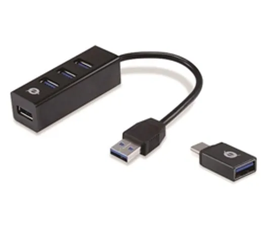 Hub USB 3.0 con adattatore USB-C  4 porte nero