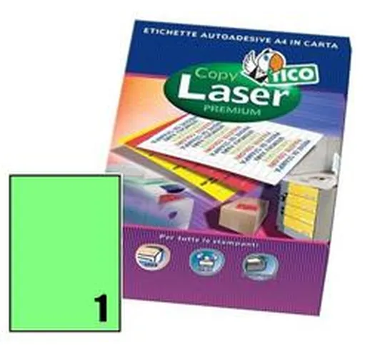 Etichette Copy Laser -verde fluorescente-A4-1 etichetta - 70 fogli