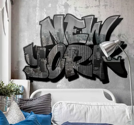poster mural new york Graffiti con vista sulla città