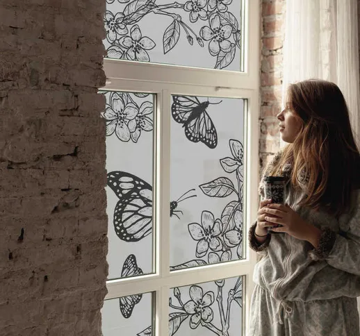 pellicola adesiva per vetri disegni di farfalle e fiori