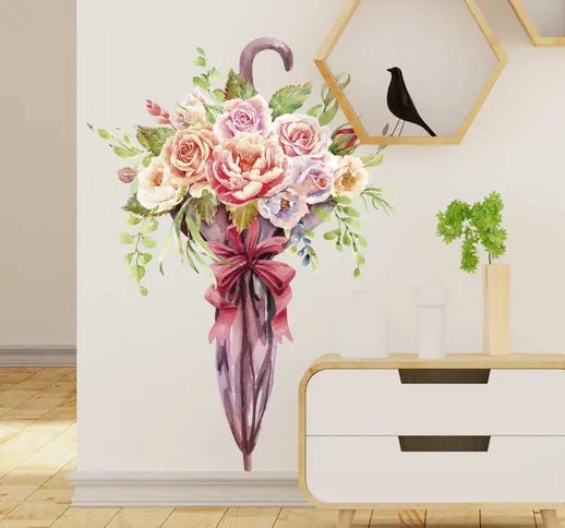 Adesivo decorativo parete ombrello di fiori