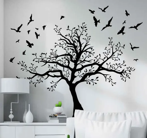 Sticker albero Albero spesso con uccelli