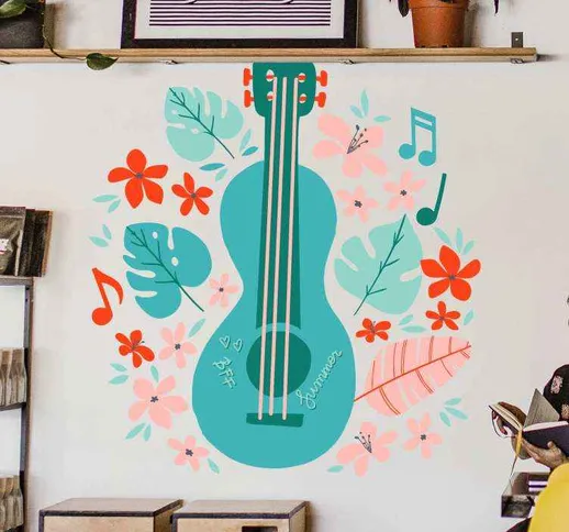 Adesivo murale musicale Chitarra con fiori