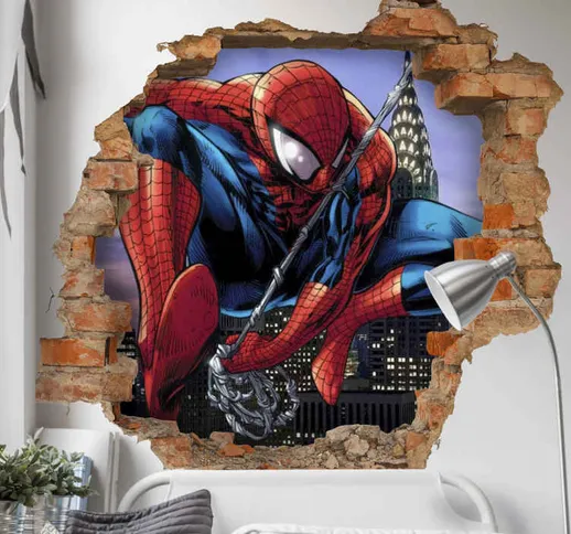 Adesivo murale illusione ottica Spiderman 3d attraverso il muro