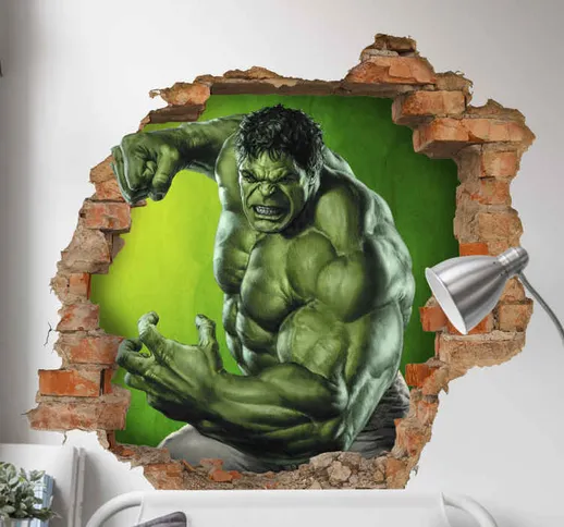 Adesivo murale illusione ottica Hulk 3d attraverso il muro