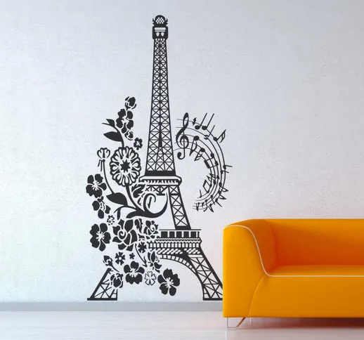 Adesivo decorativo Torre Eiffel ,fiori e musica