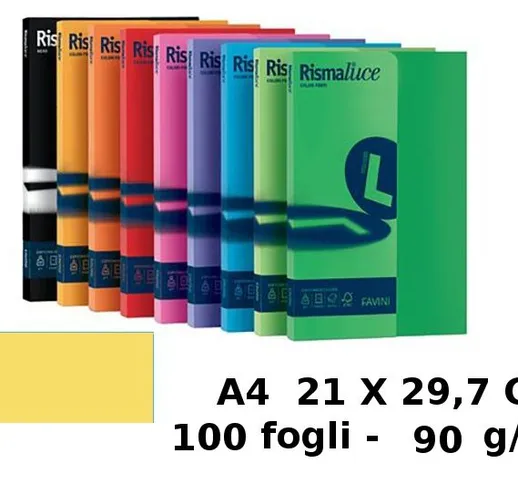 "FAVINI Confezione 100 Fogli 90 Gr/M2 Formato A4 Giallo Sole Carta Da Fotocopie 826"