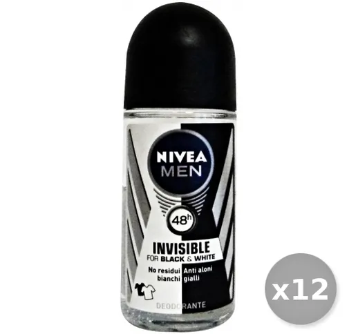 "Set 12 NIVEA Deodorante Roll-On Uomo Black&White Invisible 50 ml 82245"
