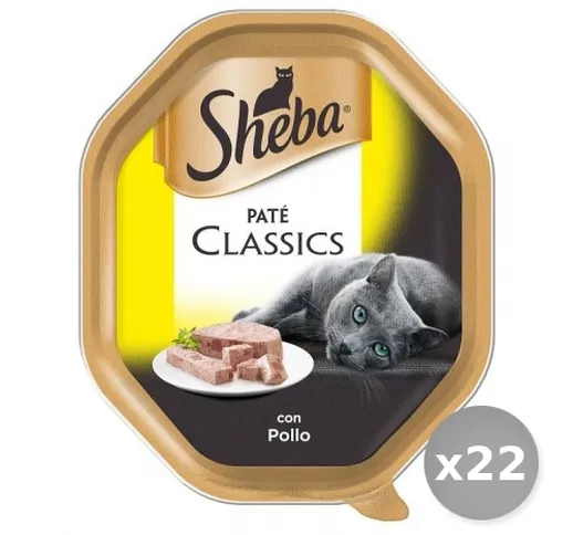 "Set 22 SHEBA Vaschetta umido pate' di pollo 85gr cibo prodotto per gatti"