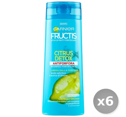 "Set 6 GARNIER Fructis Shampoo Antiforfora Citrus-detox Grassi 250 ml Capelli"