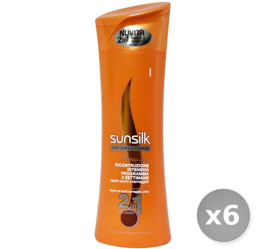 "Set 6 SUNSILK Shampoo 2-1 Ricostruzione Intensa Arancio 250 ml per Capelli"