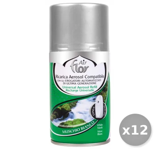 "Set 12 AIR FLOR Ricarica 250 ml Muschio Bianco Deodorante Profumatore Ambiente"