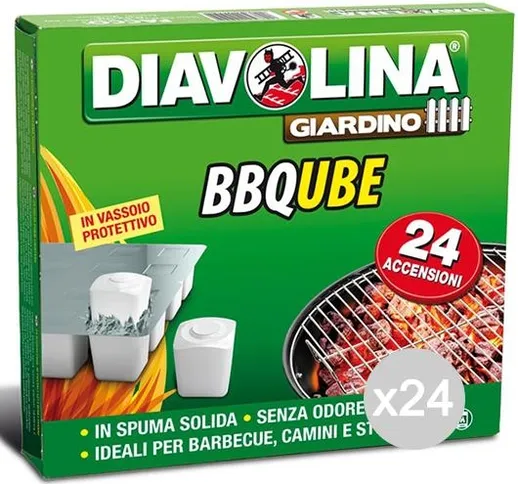 "Set 24 DIAVOLINA Accendifuoco X 24 Bb Qube Spuma Solida Per Barbecue E Camino"