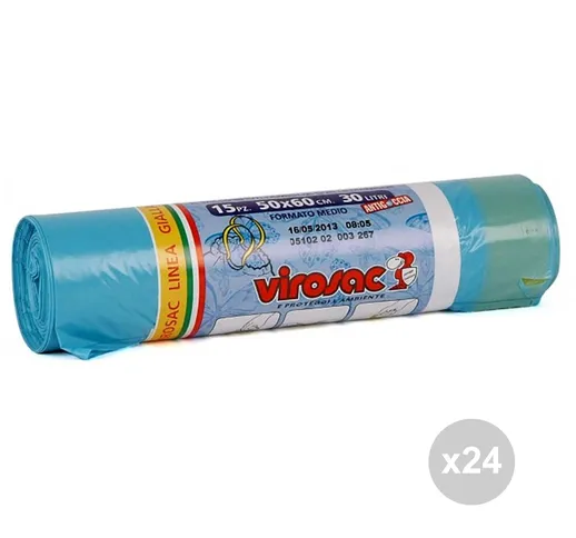 "Set 24 VIROSAC Sacchi pattumiera azzurro 50x60 maniglia 15p rotolo"