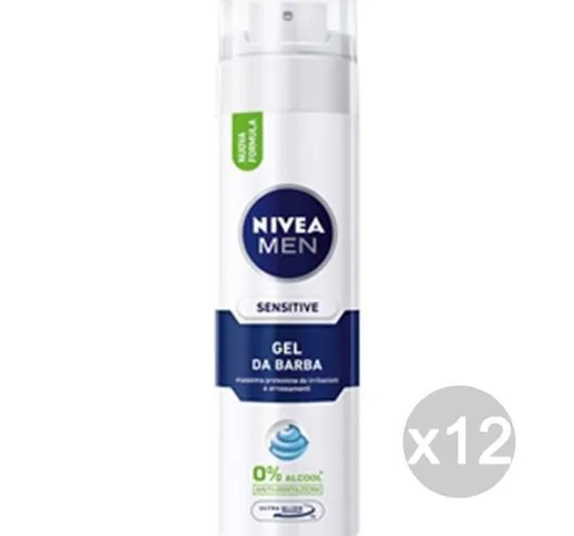 "Set 12 NIVEA Uomo Gel Barba Sensitive Ml 200 Bianco Prodotto Per La Rasatura Uomo"