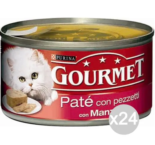 "Set 24 PURINA Gourmet Lattine Manzo Fegat Gr 195 Fettine Cibo Per Gatti"