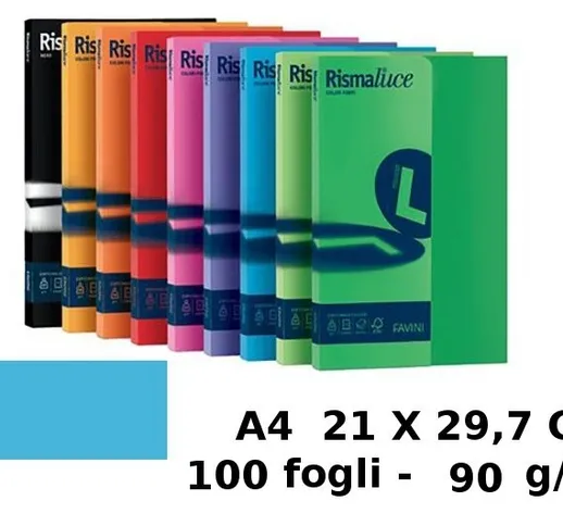 FAVINI Confezione 100 Fogli 90 Gr/M2 Formato A4 Azzurro Carta Da Fotocopie 250