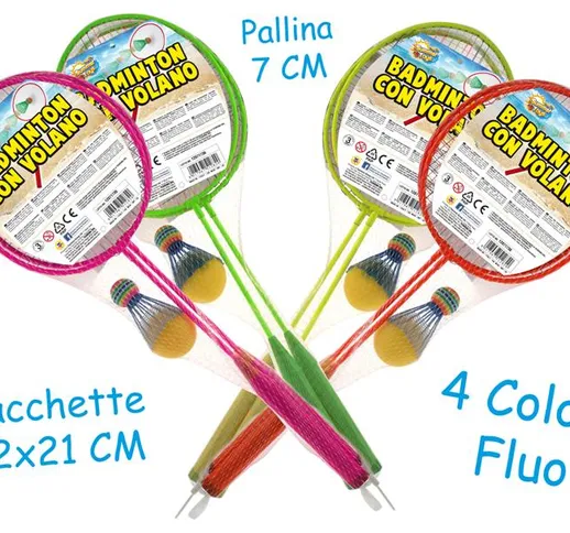 TEOREMA Racchette Badminton 4 Col Fluo C/Volano Pallina In Spugna In Omaggio 654