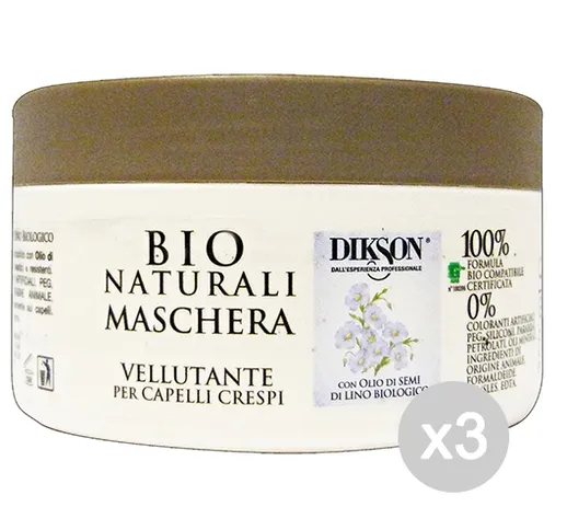 Set 3 DIKSON Maschera Bio Naturali Vellutante Vaso 250 Ml Prodotto Per Capelli