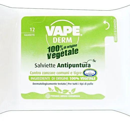 VAPE Salviette Vegetali Antipuntura X 12 Pezzi Articoli Per Insetti