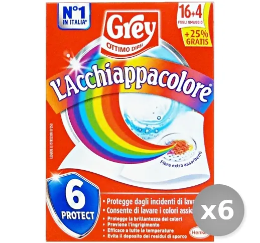 Set 6 GREY Acchiappacolore x 20 Fogli Detergenti Casa