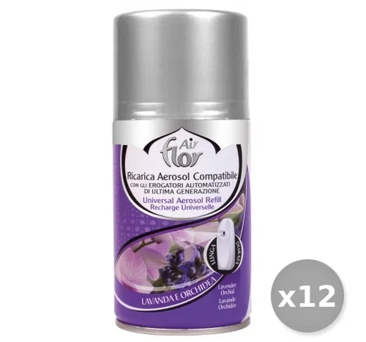 Set 12 AIR FLOR Ricarica 250 ml Lavanda e orchidea Deodorante Profumatore Ambiente