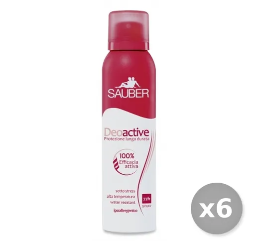 SAUBER Set 6 SAUBER Deodorante Spray Deoactive Lunga Durata 150 ml