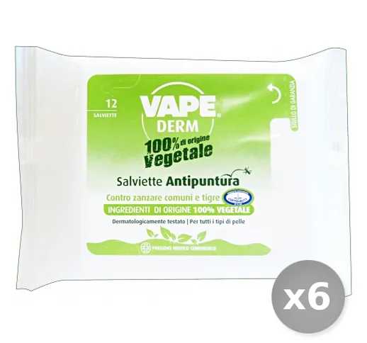 Set 6 VAPE Salviette Vegetali Antipuntura * 12 Pezzi - Insetticidi e Repellenti