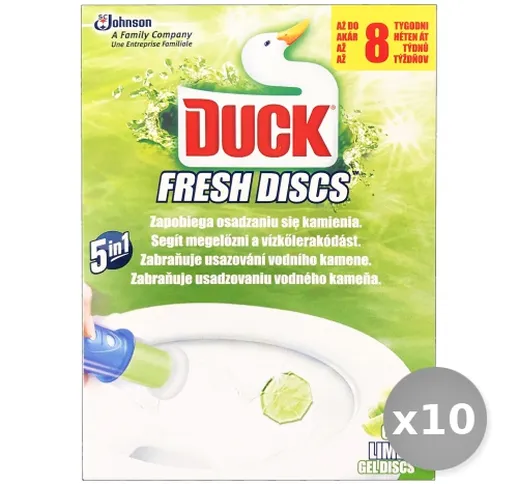 Set 10 DUCK Fresh discs tavoletta wc base lime + 1 ricarica deodorante sanitari