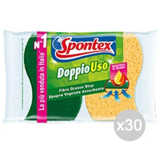 Set 30 SPONTEX Doppio Uso +Fibra X 2 Vegetale Attrezzo Pulizia Della Casa