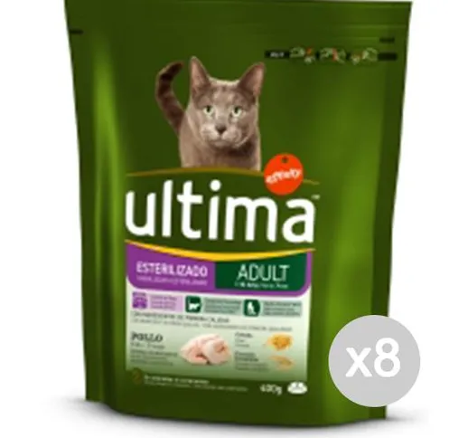 Set 8 ULTIMA Gatto 205 Croccantini Steril Pollo 400Gr Cibo Per Gatti