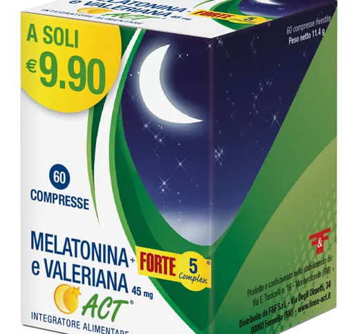 Melatonina Act + 5 Complex e Valeriana 60 compresse | Integratore Alimentare Sonno