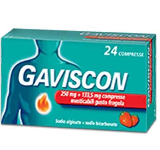 Gaviscon Aroma Fragola 250 mg + 133,5 mg 24 Compresse Masticabili