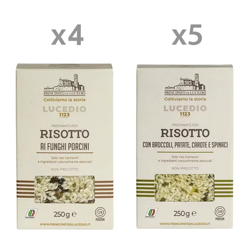 9 confezioni miste 250 gr: Risotto Funghi Porcini - Risotto Broccoli, Patate, Carote, Spin...