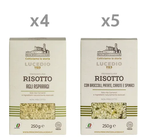 9 confezioni miste 250 gr: Risotto Asparagi - Risotto Broccoli, Patate, Carote, Spinaci