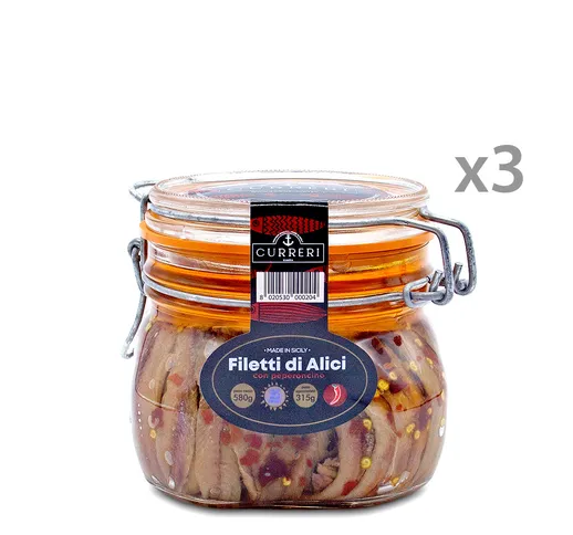 Filetti di Alici al Peperoncino - 3 vasetti 580 gr