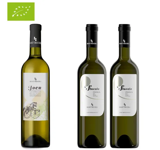 3 bottiglie miste: 1 Jocu Catarratto 2019 - 2 Fluente Insolia IGT Terre Siciliane 2020