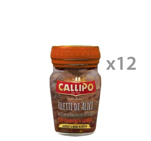 12 vasetti - Filetti di alici al peperoncino 75 gr