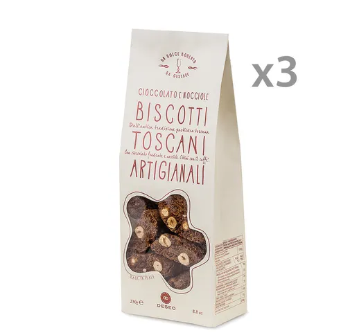 3 confezioni - Biscotti Toscani Cioccolato e Nocciola 250 gr
