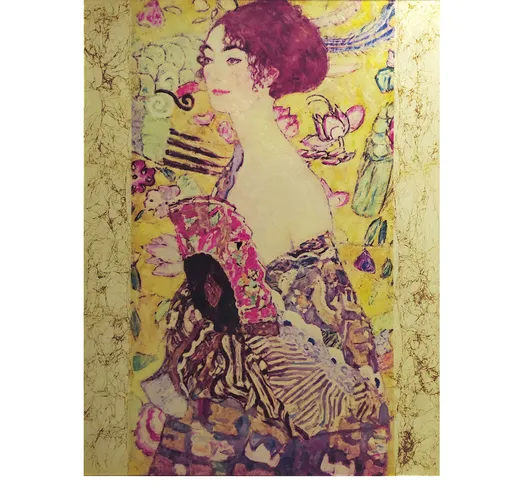 Quadro con lavorazione in foglia dorata - Klimt Donna con ventaglio