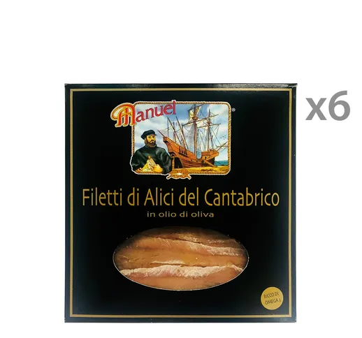 6 confezioni da 40 gr - Filetti di Alici del Mar Cantabrico sottovuoto in Olio d'Oliva "Ma...